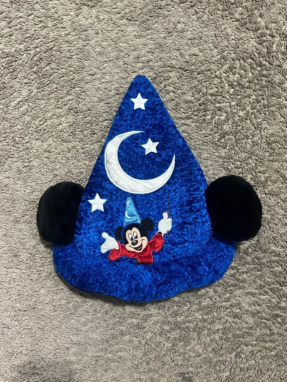 Disney Parks Mickey Mouse Fantasia Wizard Blue Plush Hat w/ Ears Size Small